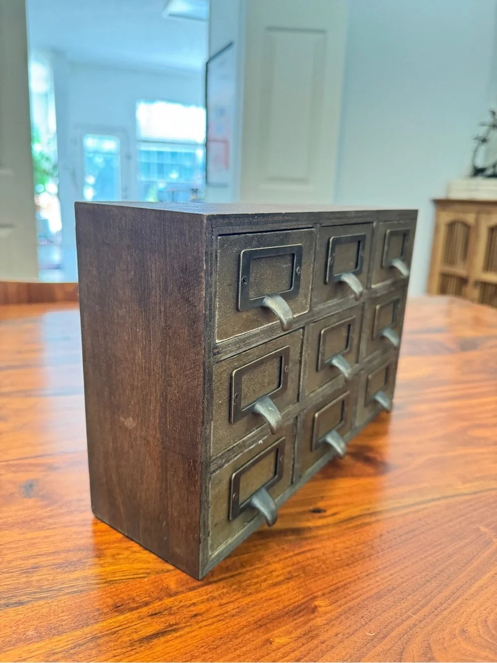 Antique-Style 9-Drawer Desktop Organizer in Aged Brass